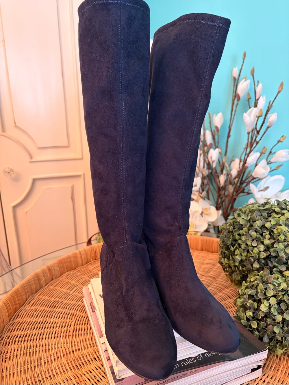 BODEN Women’s Tall Suede Knee-High Boots in Dark Navy Sz 40